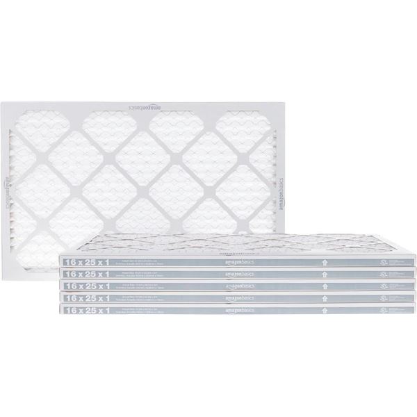 Amazon Basics Merv 11 Allergen Defense AC Furnace Air Filter - 16'' x 25'' x 1'', 6-Pack
