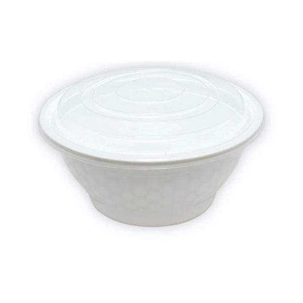 PCM B-48 Plastic Bowl & Lid 32oz - Container Combo Set White - Carton of 150 Sets
