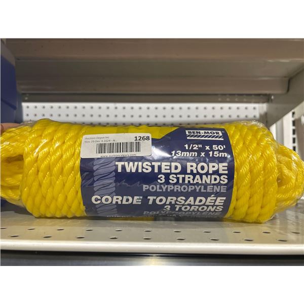 Ben-Mor 1/2"x50' Twisted Polypropylene 3 Strand Rope