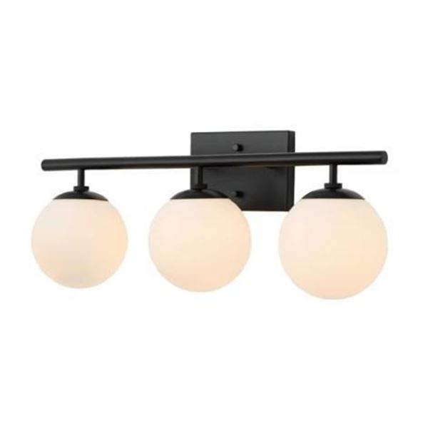 Hampton Bay 3-Light Bathroom Matte Black Vanity Light Mid-Century Etched Opal Glass Shade