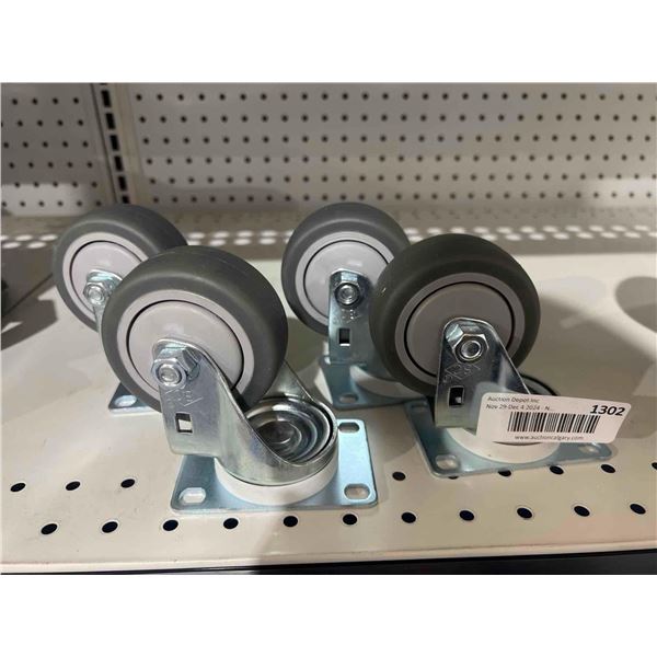 Lot of 4 Rubber Wheeled Casters 3" with 4 point Anchor Holes
