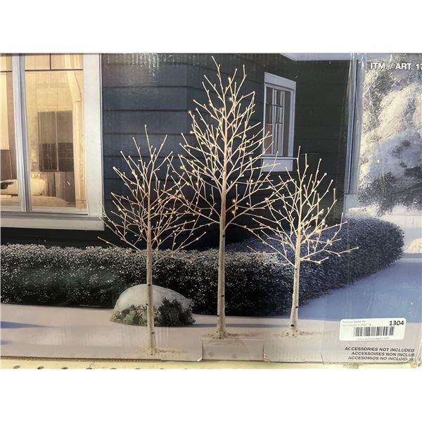 Lot of 3 LED Lit Birch Trees - Indoor/Outdoor Holliday Decorations