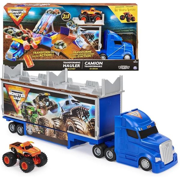 Monster Jam, Transforming Hauler Playset and Storage with Exclusive El Toro Loco Monster Truck, 1:64