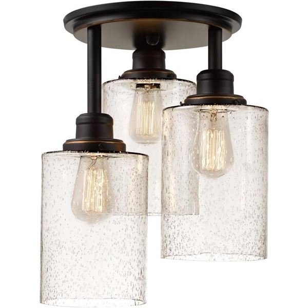 Globe Electric 65904 3-Light Semi-Flush Mount Ceiling Light, Oil-Rubbed Bronze, Seeded Glass Shades,