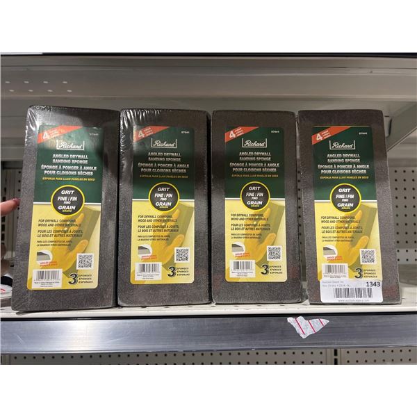 Lot of 4 Richard Angled Drywall Sanding Sponges - Fine Grit