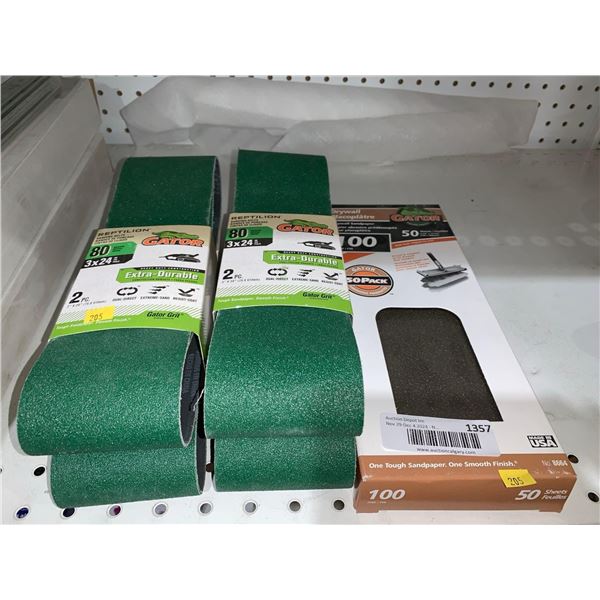 Gator Drywall Sandpaper 100 Fine 50 Sheets x 4 1/4" AND Gator Reptilion Sanding Belts 80 Medium 3x24