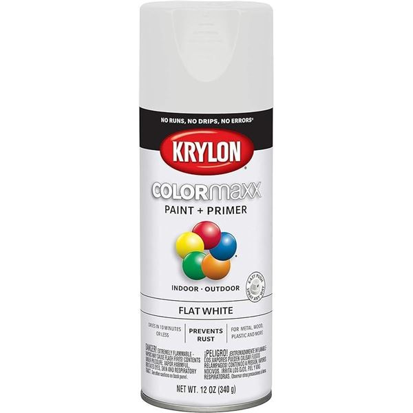 Krylon Color Maxx Paint Primer Indoor Outdoor Flat White 6 x 340g