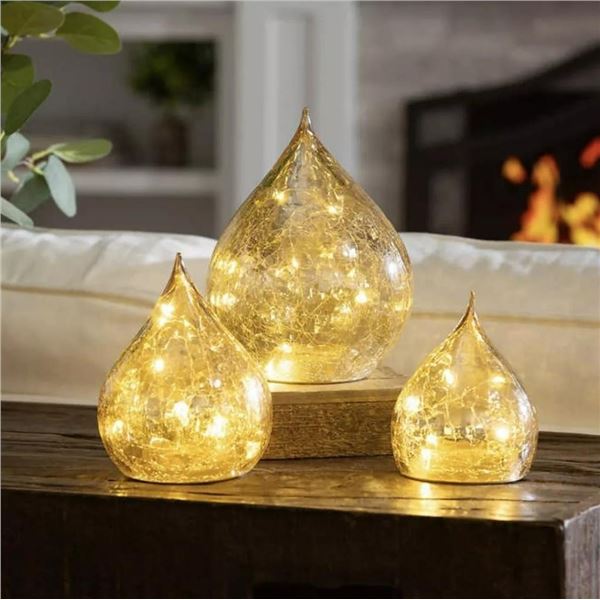 Evergreen LED Glass Raindrops, set of 3