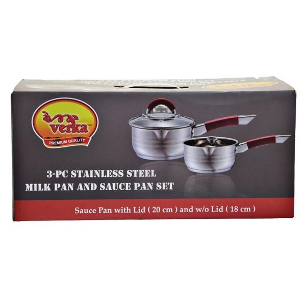 Verka Premium Quality 3-Pc Stainless Steel Milk Pan and Sauce Pan