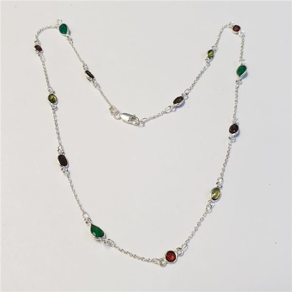 Silver Genuine Multi Gemstone 18" (10ct) Necklace (~weight 4.27g), Made in Canada, Appraised Retail 