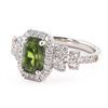 Image 3 : 2.22 ctw Yellowish Green Sapphire and 0.68 ctw Diamond Platinum Ring (GIA CERTIF