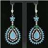Image 2 : 18K White Gold 1.70 ctw Turquoise Emerald & Diamond Tear Drop Dangle Earrings