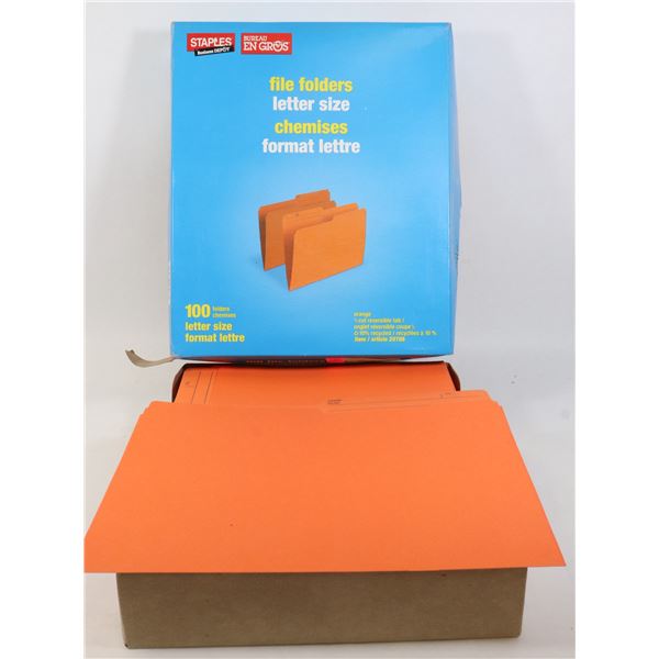 BOX OF ORANGE LETTER SIZE FILE FOLDERS
