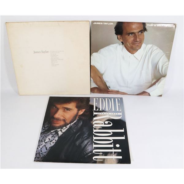 LOT OF 3 RECORDS, 2X JAMES TAYLOR, EDDIE  RABBITT