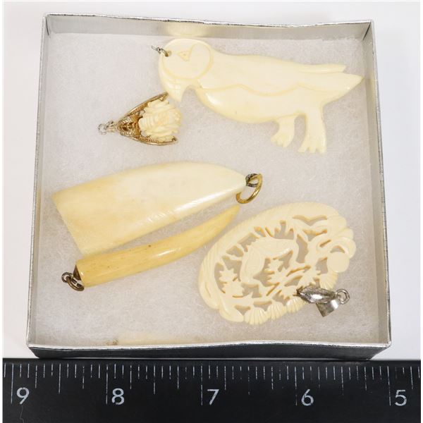 ESTATE LOT OF HAND CARVED BONE JEWELRY ITEMS
