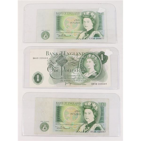 x3 VARIOUS OLD GREAT BRITAIN 1 POUND NOTES