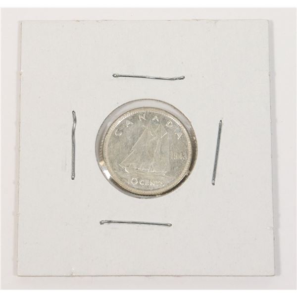 1943 SILVER CANADA HIGHER GRADE 10 CENTS COIN
