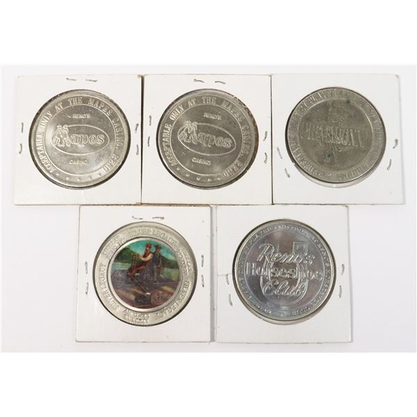 x5 VARIOUS VINTAGE LAS VEGAS CASINO TOKENS ETC.