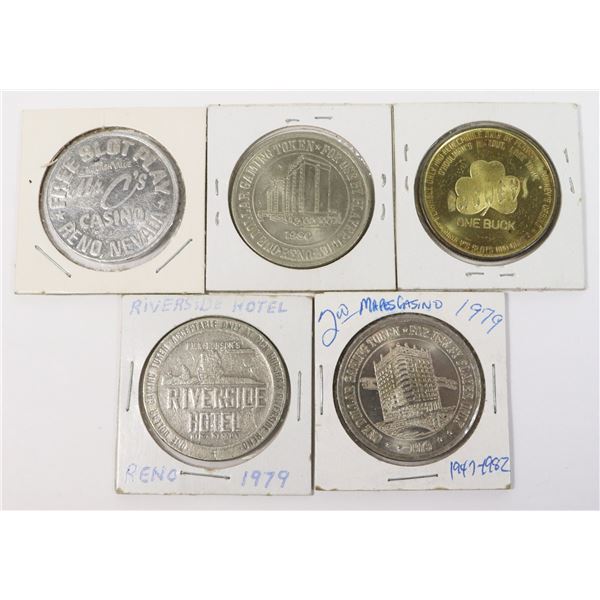 x5 VARIOUS VINTAGE LAS VEGAS CASINO TOKENS ETC.