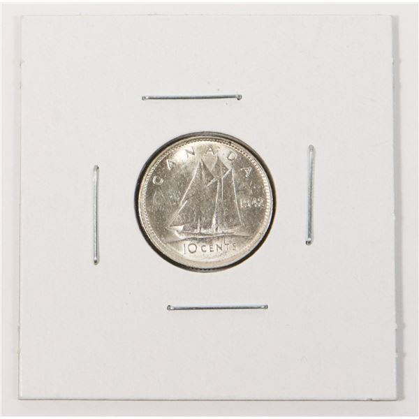 1942 SILVER CANADA 10 CENTS COIN, BU