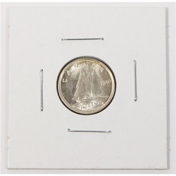1940 SILVER CANADA 10 CENTS COIN, BU