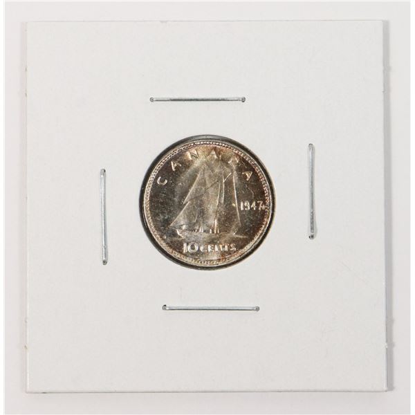 1947 MAPLE LEAF SILVER CANADA 10 CENTS COIN, BU