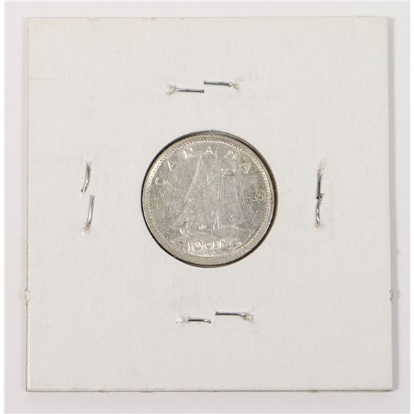 1939 SILVER CANADA 10c HAIR ON DIE ERROR COIN, EF