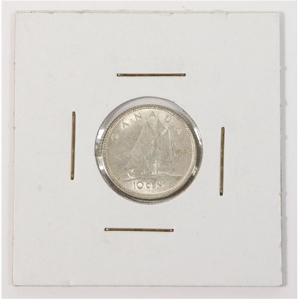 1943 SILVER CANADA 10 CENTS COIN, AU