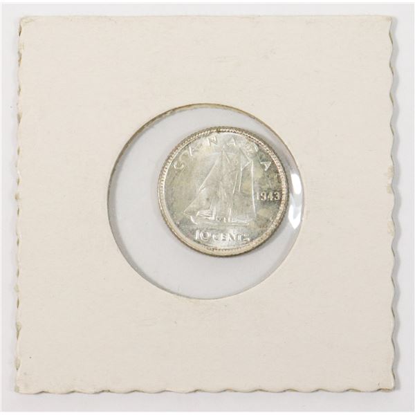 1943 SILVER CANADA 10c DIE CCLASH ERROR, BU