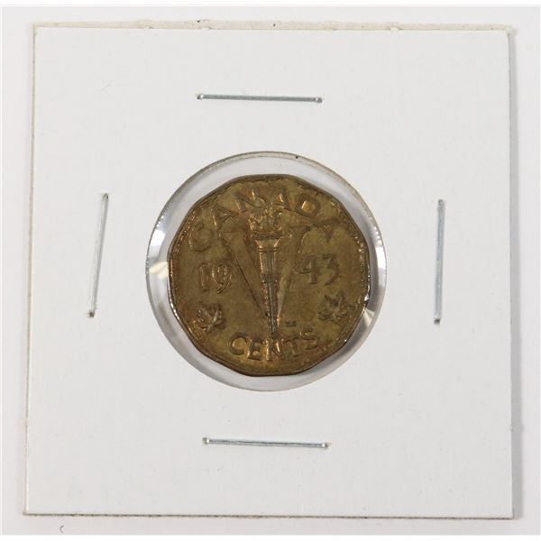 1943 CANADA WWII TOMBAC 5c WITH LAMINATION ERROR