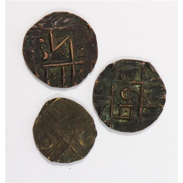 1835-1910 ANTIQUE BHUTAN 1/2 RUPEE COINS x3
