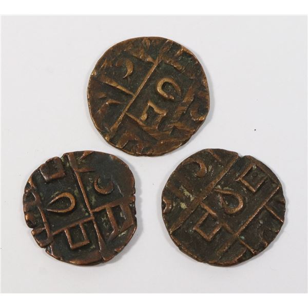 1835-1910 ANTIQUE BHUTAN 1/2 RUPEE COINS x3