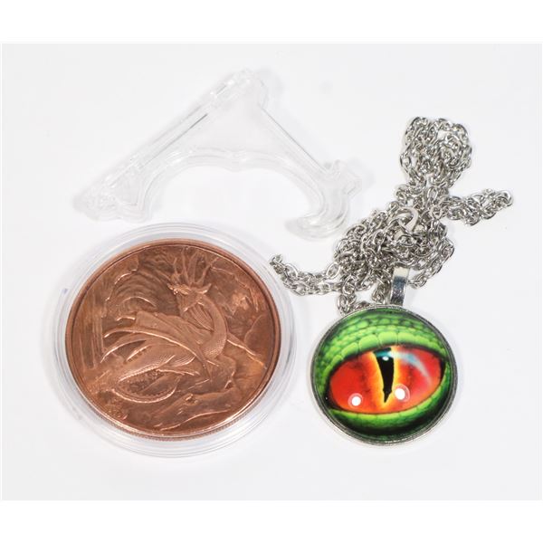 1-OZ DRAGON COPPER ROUND IN CAPSULE WITH EASEL