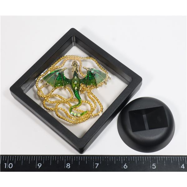 DRAGON NECKLACE IN FLOATING DISPLAY CASE W/ STAND