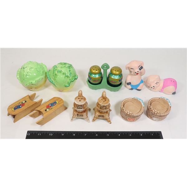 6 SETS COLLECTIBLE SALT AND PEPPER SHAKERS