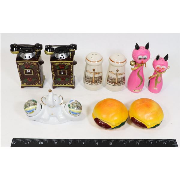 5 SETS COLLECTIBLE SALT AND PEPPER SHAKERS