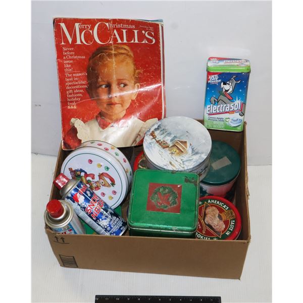 VINTAGE METAL TINS INCLUDING ELECTRASOL CONTAINER