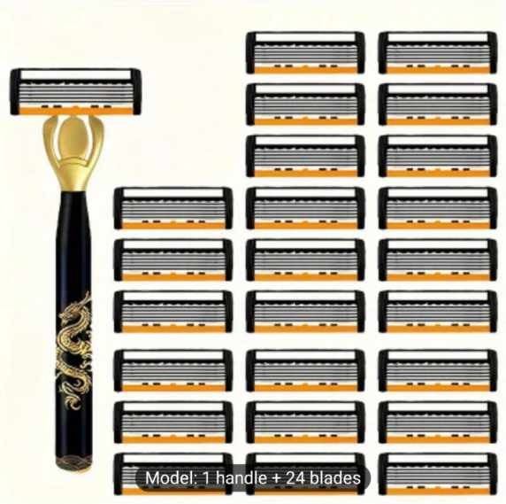 NEW DRAGON STYLE METAL HANDLE SAFETY RAZORS FOR MEN, 24 SIX-LAYER SEIKO ...