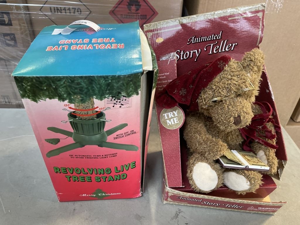 REVOLVING TREE STAND AND ANIMATED STORY TELLER BEAR