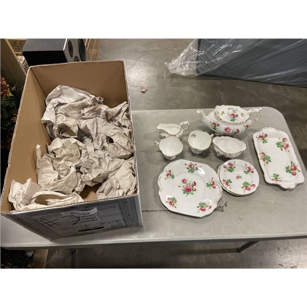 LOT OF HAMMERSLEY GRANDMOTHERS ROSE TEAPOT, CREAM, SUGAR, CAKE PLATE, 6 CUPS AND SAUCERS, SANDWICH T