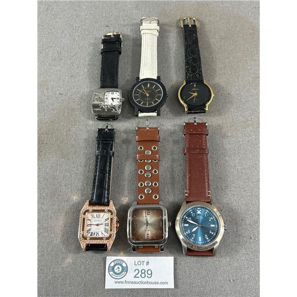 6 Quartz Watches, Eleton, Pierre, Jaquard, Gruen Sport Moobox, Fossil, 725. All Batteries Needed