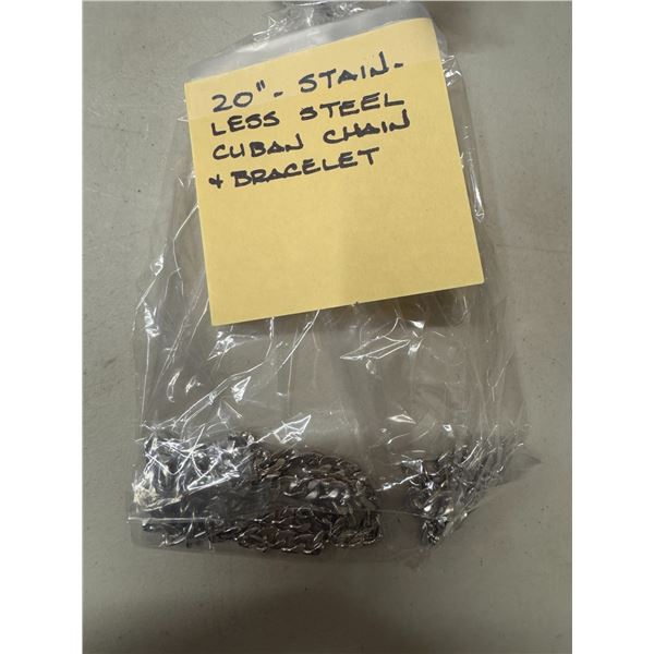 20 inch stainless steel Cuban chain and bracelet