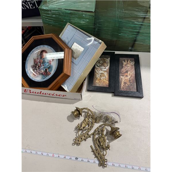 Animal print, baby book and collector plate and Candle Holder