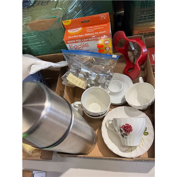 Kitchen items and cookie cutters and thermos