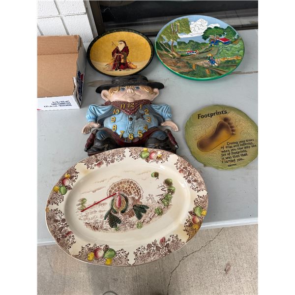 Arnea clock needs repair and other platters and decor