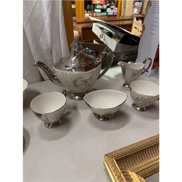 Royal Winton 25th anniversary, teapot cream sugar, and two mugs