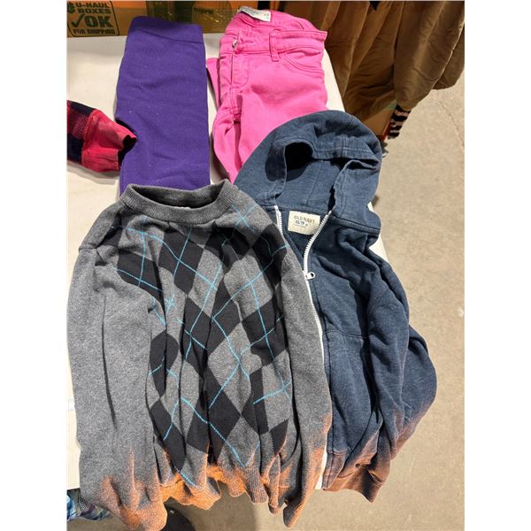 Kids sweater, jeans, leggings, and a zip up hoodie