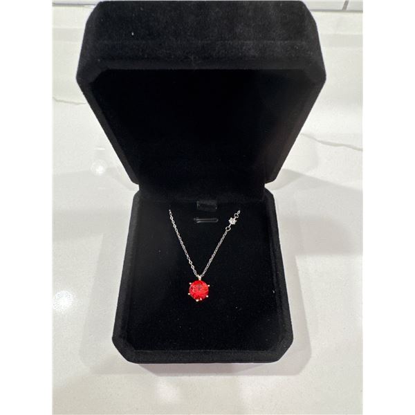 New Sterling silver 2CT lab created Padparadscha solitaire necklace mounted in 925 Sterling Silver
