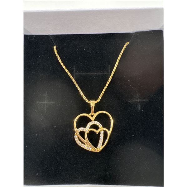 New 14K Gold plated triple heart necklace change 17 inches long