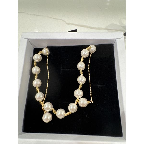 New 14K Gold plated 8MM cultured pearl necklace adjustable 16 inch to 32 inch